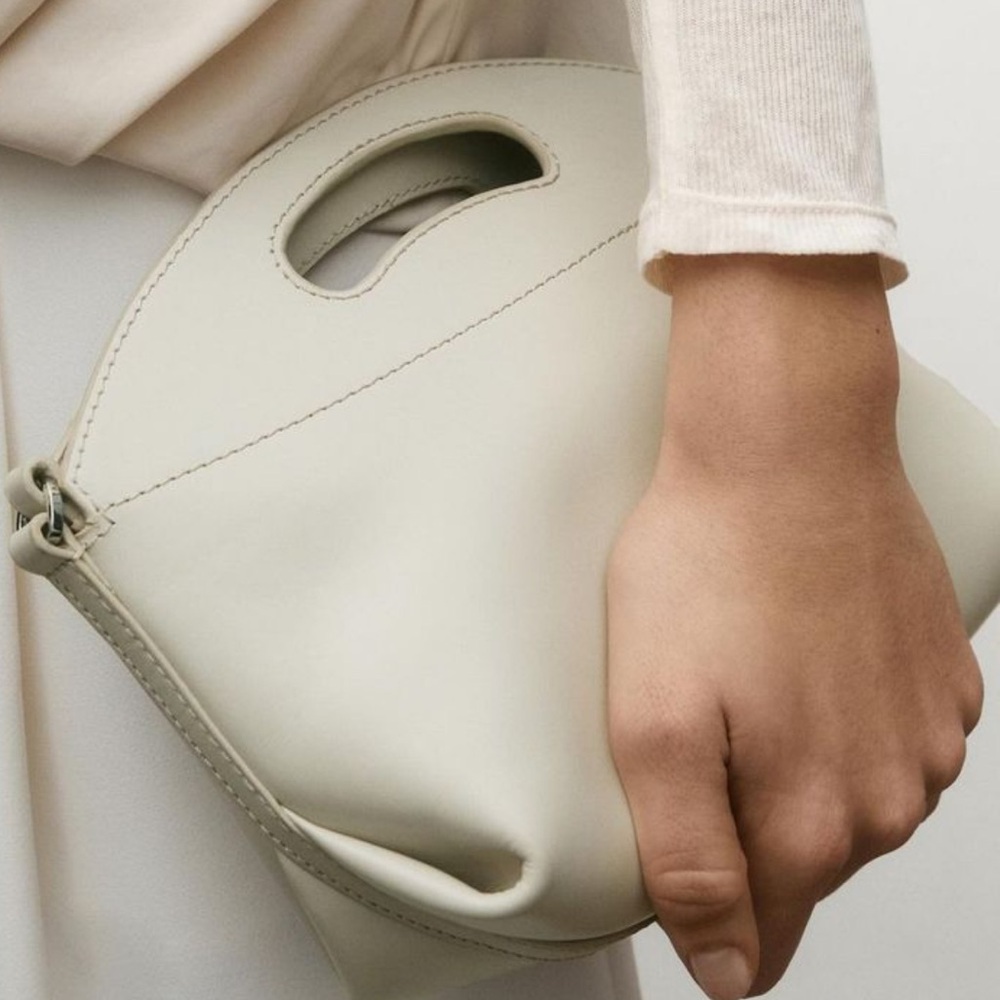 Massimo Dutti Nappa Mini Crossbody Bag - White